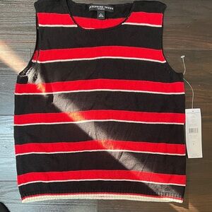 Josephine Chaus Black, White, and Red Knit Striped Sweater Vest